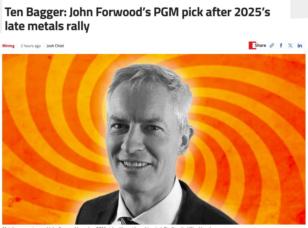 Ten Bagger: John Forwood’s PGM pick after 2025’s late metals rally