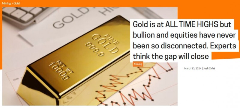Gold is at ALL TIME HIGHS but bullion and equities have never been so disconnected. Experts think the gap will close